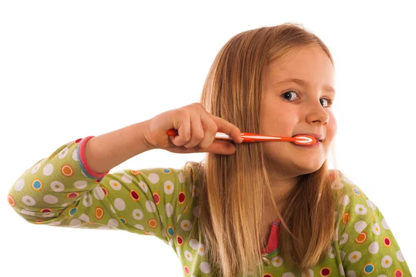 Bambina lavarsi i denti — Foto Stock