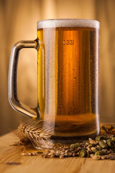 Üveg asztal világos sör — Stock Fotó