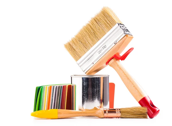 Paintbrushes  and can of paint — Stock Photo, Image