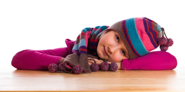 Abbastanza felice bambina isolata su sfondo bianco — Foto Stock