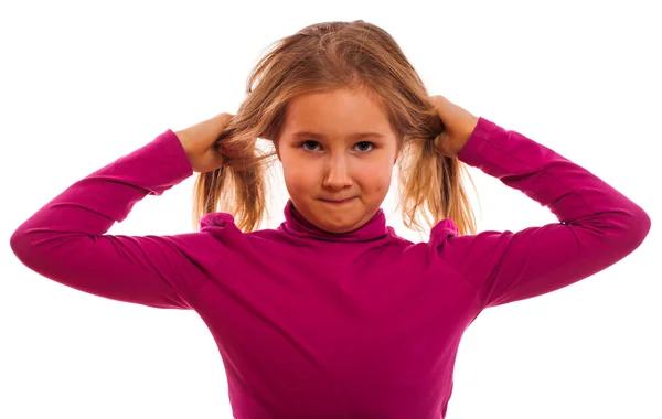 Pretty happy little  girl isolated on white background — Stock Photo, Image