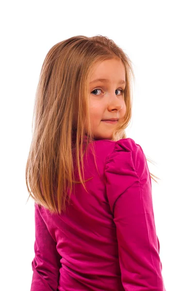 Pretty happy little  girl isolated on white background — Stock Photo, Image