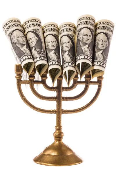 Chanoeka menorah met dollar geld — Stockfoto