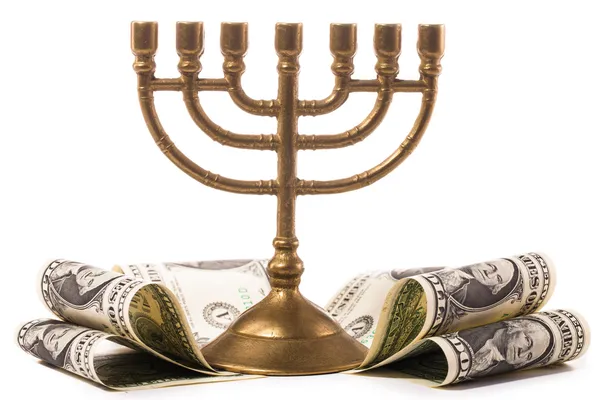 Hanukkah menorah con dinero en dólares —  Fotos de Stock