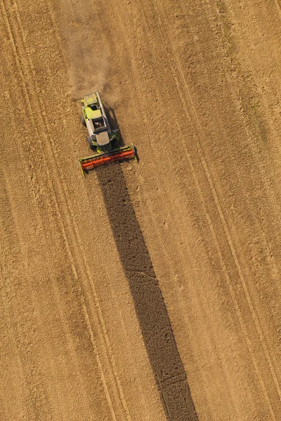 Luftaufnahme eines Mähdreschers auf einem Erntefeld — Stockfoto