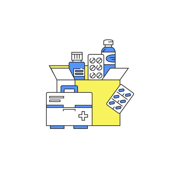 Medicines Volunteering Humanitarian Aid Charity Vector Colored Linear Icon — Stock Vector