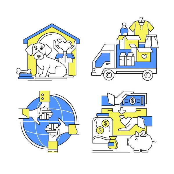 Ayuda Humanitaria Ucrania Conjunto Vectores Colores Iconos Lineales Fundación Caritativa — Vector de stock