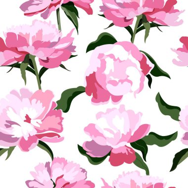 Şakayıklar. Bahar çiçekleriyle kusursuz bir arka plan. Vektör, renk çizimi. Desen.