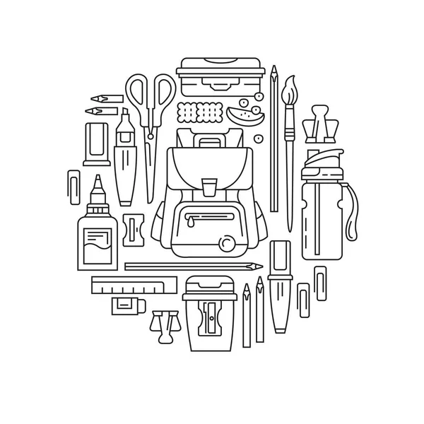 Back School Collection Icons Vector Line Illustration Set School Stationery — 스톡 벡터