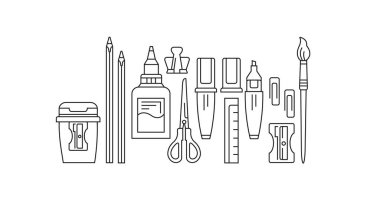 Back to school collection icons. Stationery. Vector, linear concept, banner.