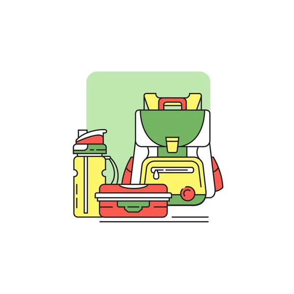 Lunch Box Water School Backpack Back School Collection Icons Vector — Vector de stock