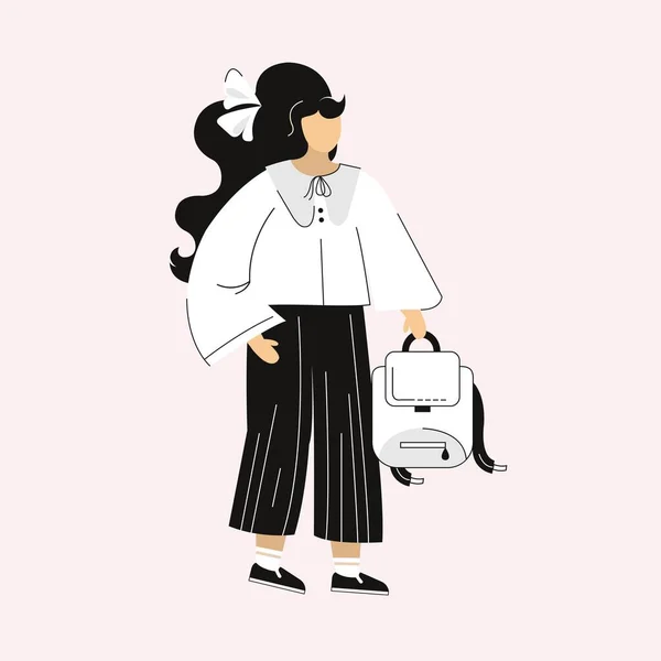 Back to school. Student, education. Flat illustration. A girl in a school uniform with a briefcase goes to class.