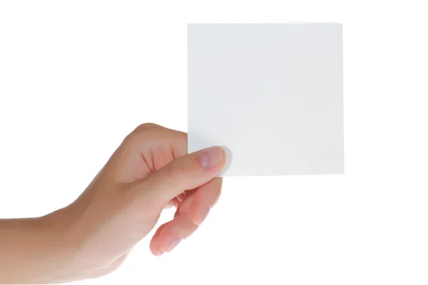 Papierowe karty w ręce kobieta na białym tle — Zdjęcie stockowe