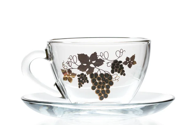 Tazza di vetro vuoto e piattino . — Foto Stock