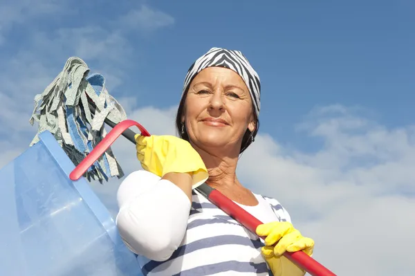 Spring cleaning woman outdoor — Stock Photo, Image