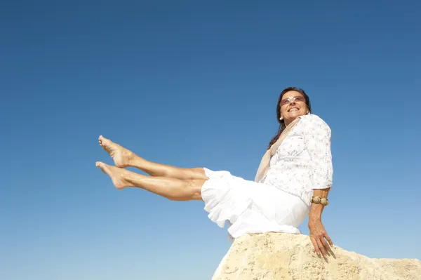 Happy woman active retirement outdoor — Stock Photo, Image