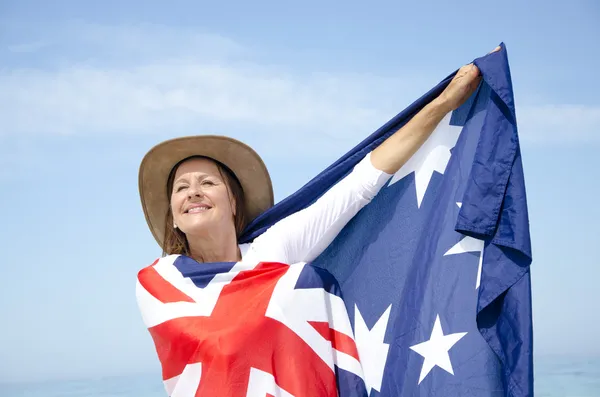 Mulher e bandeira australiana isoladas — Fotografia de Stock