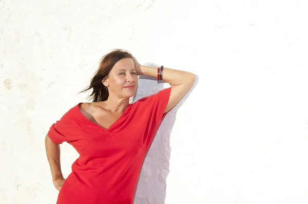 Sexy senior woman portrait old building — Stock Photo, Image