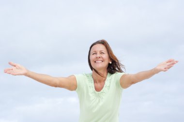 Positive mature woman open arms clipart