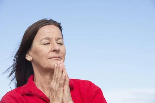 Relaxed concentrated woman closed eyes — Stock Photo, Image