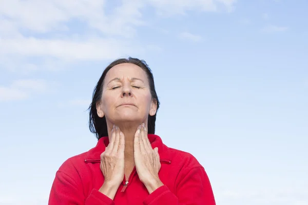 Woman with painful throat ache — Stock Photo, Image