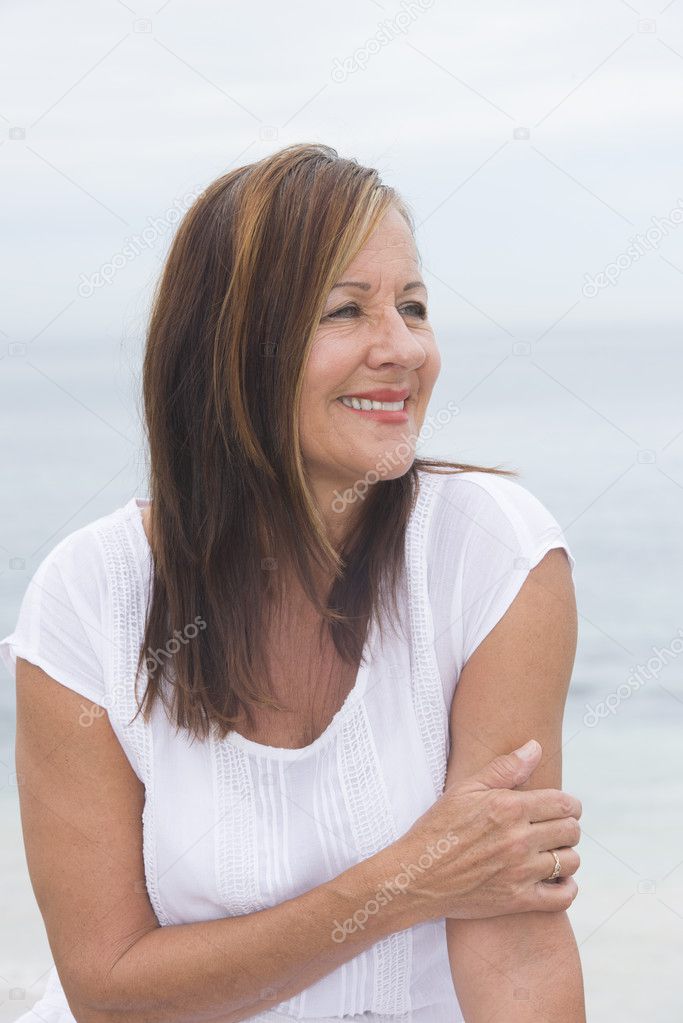 Happy relaxed senior woman outdoor