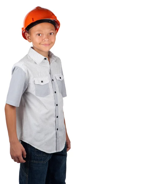 Хлопчик з твердим капелюхом — стокове фото
