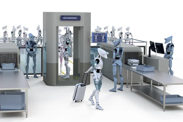 Robots going through security 图库图片