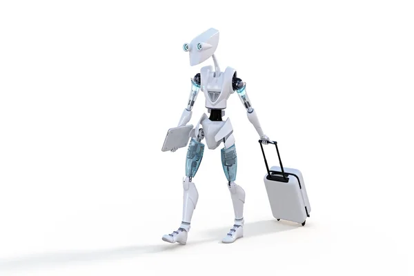 Robot met Roller koffer — Stockfoto