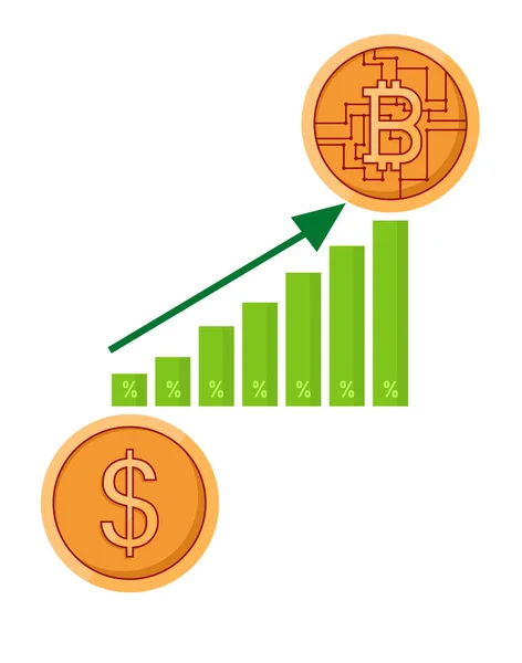 Billets Banque Bitcoin Crypto Monnaie Symboles Devises Dans Style Plat — Image vectorielle