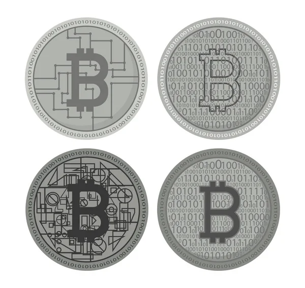 Banknoty Bitcoin Krypto Waluta Symbole Walut Płaskim Stylu Zestaw Ikon — Wektor stockowy
