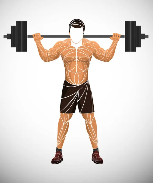 Vücut geliştirici çıkış vektörü. Spor salonunda kaslı vücut geliştiren adam triseps kası pozu veriyor.. — Stok Vektör