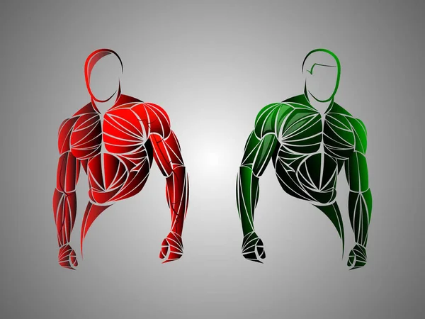 Vücut geliştirici çıkış vektörü. Spor salonunda kaslı vücut geliştiren adam triseps kası pozu veriyor.. — Stok Vektör