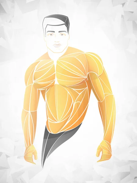 Bodybuilder out vector. Muscular bodybuilder guy standing on gym and posing triceps muscle. — 图库矢量图片