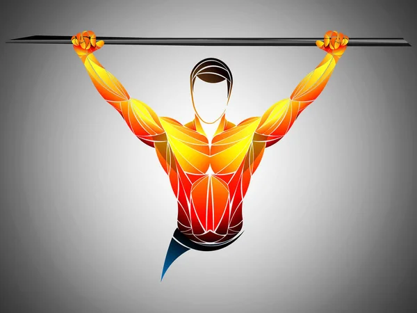 Bodybuilder ut vektor. Muskulös bodybuilder kille står på gym och poserar triceps muskler. — Stock vektor