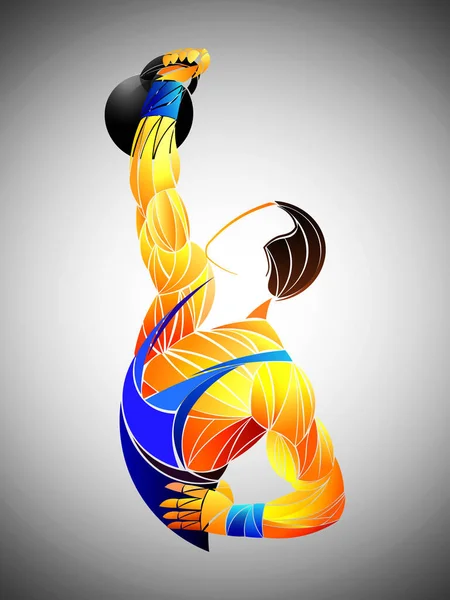 Bodybuilder vypnul vektor. Svalnatý kulturista chlap stojící na tělocvičně a pózování triceps svaly. — Stockový vektor