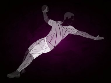 Sporcu, hentbolcu spor vektörü. Hentbol oyuncusu beyaz arkaplanda izole edildi