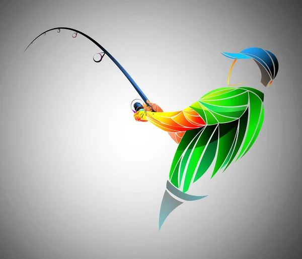 Pêcheur Avec Canne Pêche Sur Bateau Pêche Tous Les Éléments — Image vectorielle
