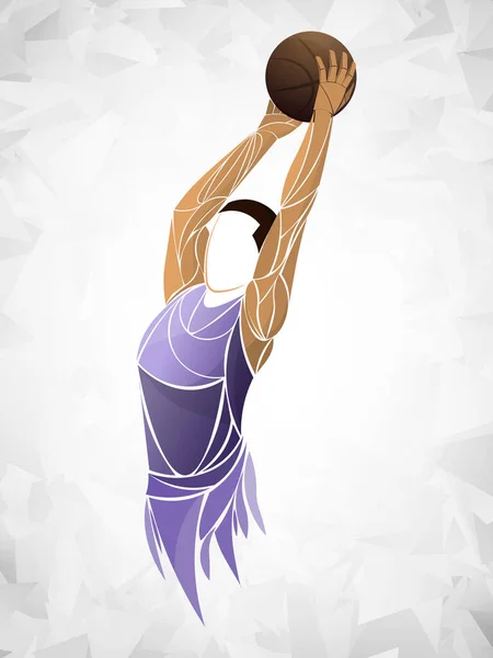 Färgad Vektor Silhuett Basketspelare Med Boll Pastellfärg — Stock vektor