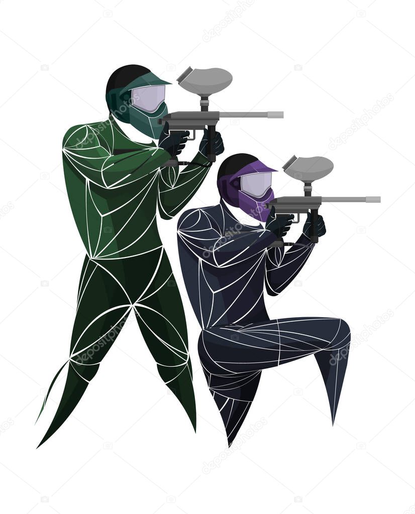 Stylized, geometric shooting, paintball vector. Striker paintball marker aiming logo