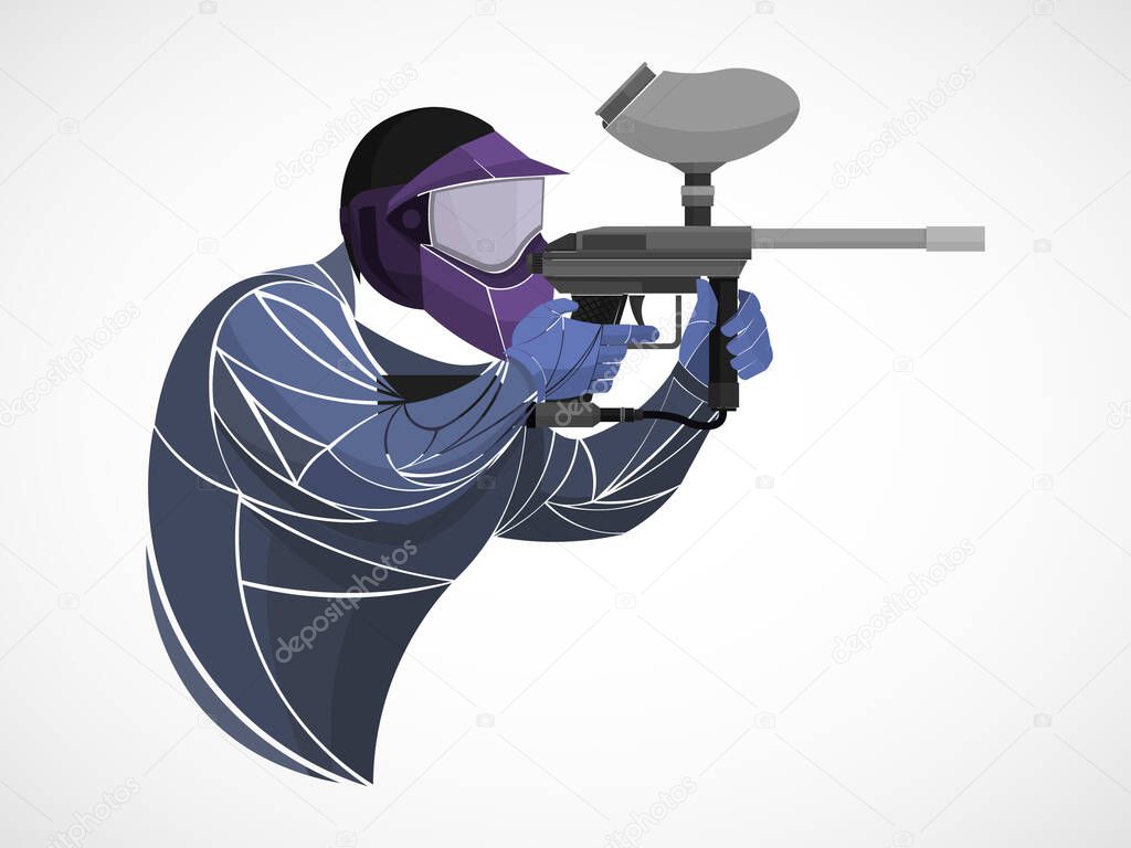 Stylized, geometric shooting, paintball vector. Striker paintball marker aiming logo