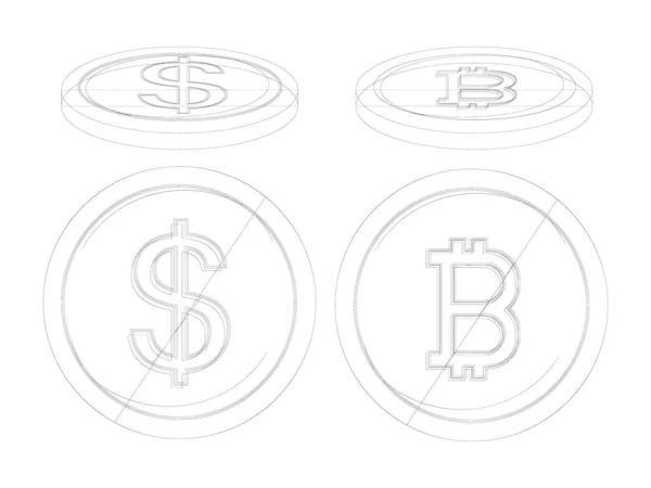 Bitcoin Dollar Change Billets Banque Dollar Bitcoin Symboles Devises Dans — Image vectorielle