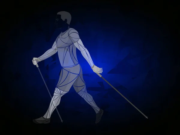 Nordic Walking Sport Vector Stylized Athlete — Stock vektor