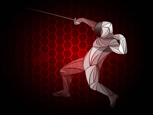Stylized Fencing Sport Vector Boy Athlete Fencer Standing Attacking Pose — Vettoriale Stock
