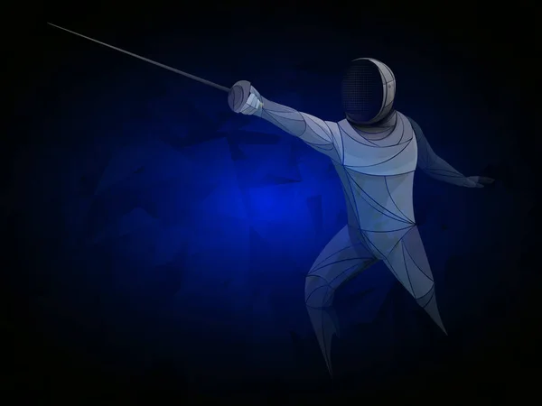 Stylized Fencing Sport Vector Boy Athlete Fencer Standing Attacking Pose — Stock vektor