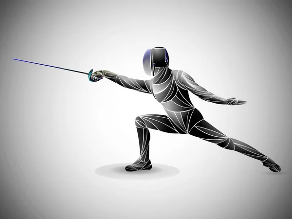 Stylized Fencing Sport Vector Boy Athlete Fencer Standing Attacking Pose — Vettoriale Stock