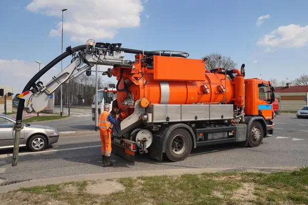 Werknemer Specialist Auto Reinigen Rioolputten — Stockfoto