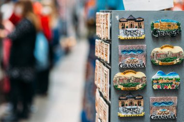 Granada, Spain - December 28, 2021: Alcaiceria market known as the Grand Bazaar of Granada represents the original Moorish market of silk, spices and other valuable goods.