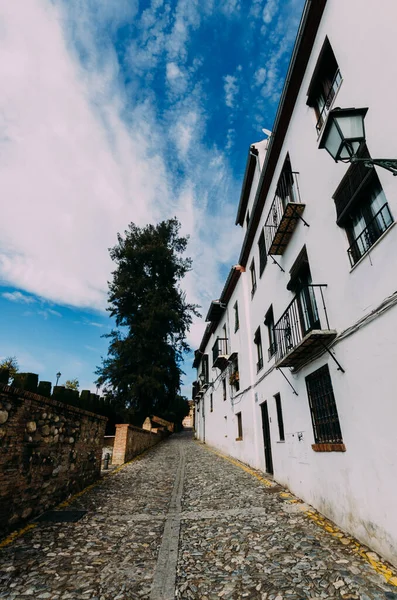 Whitewashed houses in the Sacromonte district in Granada, Spain
