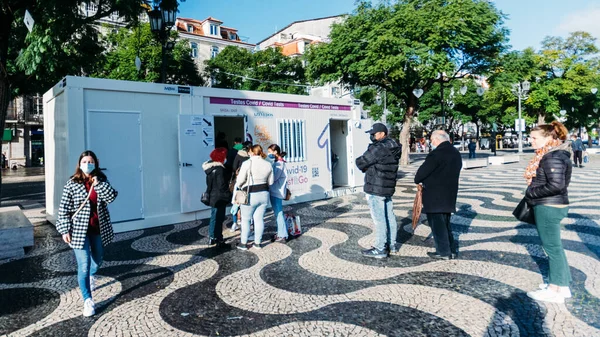 Lisbon Portugal January 2022 People Queue Free Covid Test Rossio — стокове фото